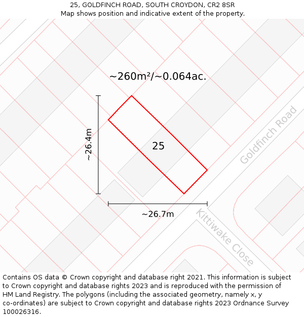 25, GOLDFINCH ROAD, SOUTH CROYDON, CR2 8SR: Plot and title map