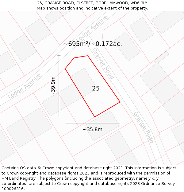 25, GRANGE ROAD, ELSTREE, BOREHAMWOOD, WD6 3LY: Plot and title map