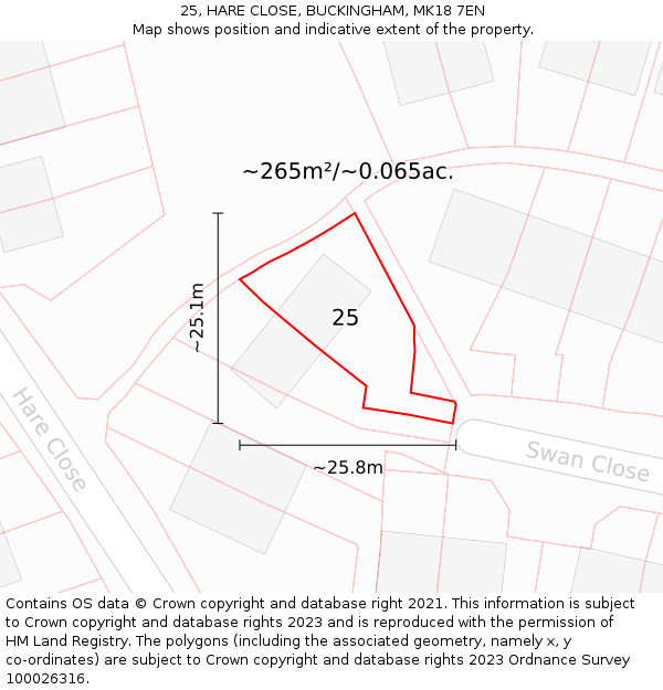 25, HARE CLOSE, BUCKINGHAM, MK18 7EN: Plot and title map