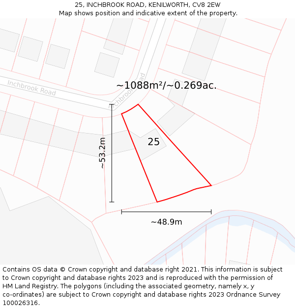 25, INCHBROOK ROAD, KENILWORTH, CV8 2EW: Plot and title map