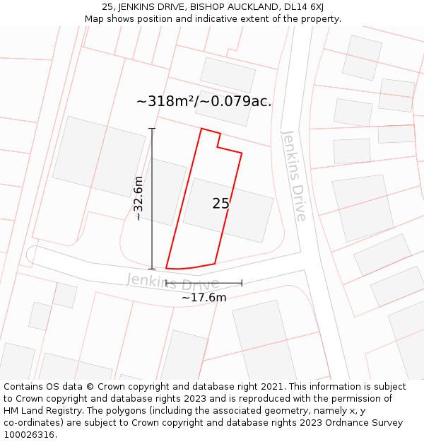 25, JENKINS DRIVE, BISHOP AUCKLAND, DL14 6XJ: Plot and title map