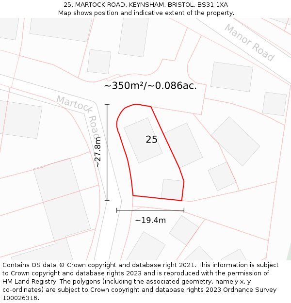 25, MARTOCK ROAD, KEYNSHAM, BRISTOL, BS31 1XA: Plot and title map