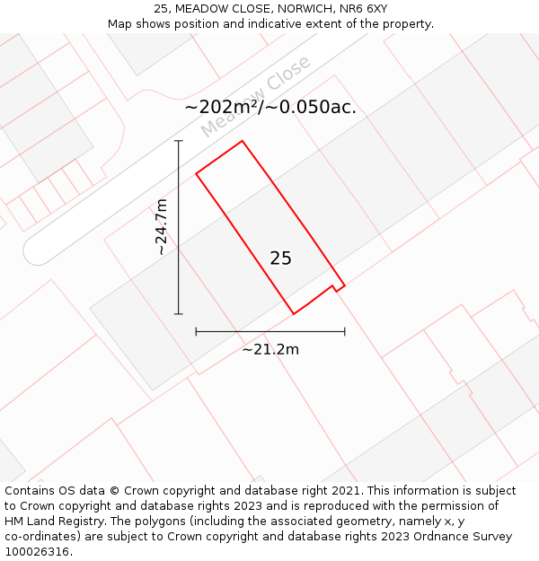 25, MEADOW CLOSE, NORWICH, NR6 6XY: Plot and title map