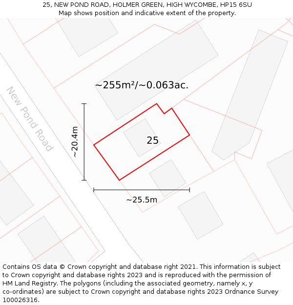 25, NEW POND ROAD, HOLMER GREEN, HIGH WYCOMBE, HP15 6SU: Plot and title map