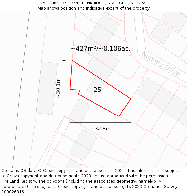 25, NURSERY DRIVE, PENKRIDGE, STAFFORD, ST19 5SJ: Plot and title map