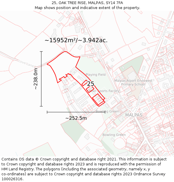 25, OAK TREE RISE, MALPAS, SY14 7FA: Plot and title map