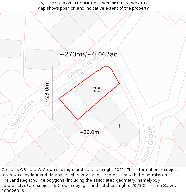 25, OBAN GROVE, FEARNHEAD, WARRINGTON, WA2 0TG: Plot and title map