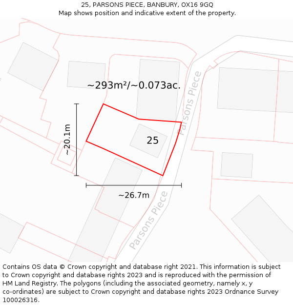 25, PARSONS PIECE, BANBURY, OX16 9GQ: Plot and title map