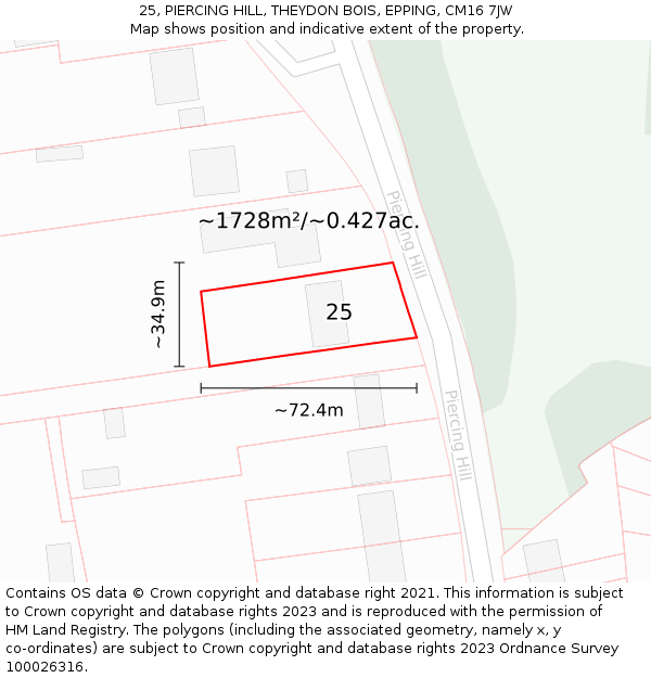 25, PIERCING HILL, THEYDON BOIS, EPPING, CM16 7JW: Plot and title map
