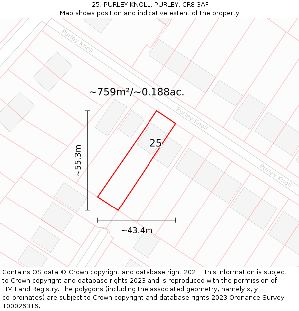 25, PURLEY KNOLL, PURLEY, CR8 3AF: Plot and title map