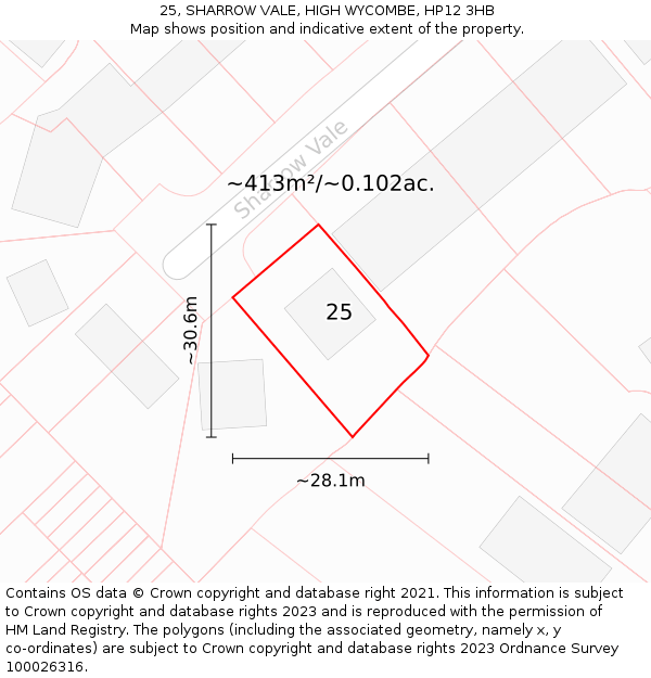 25, SHARROW VALE, HIGH WYCOMBE, HP12 3HB: Plot and title map