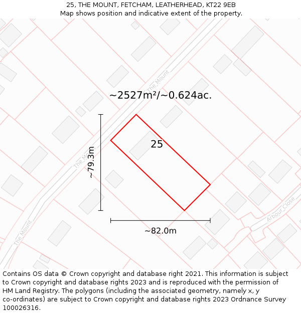 25, THE MOUNT, FETCHAM, LEATHERHEAD, KT22 9EB: Plot and title map