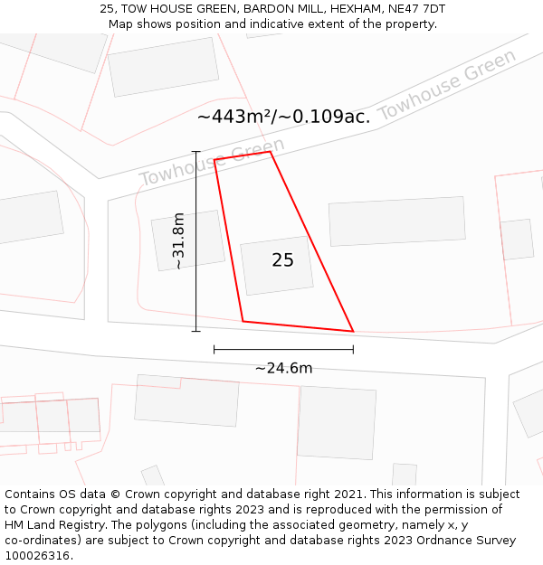 25, TOW HOUSE GREEN, BARDON MILL, HEXHAM, NE47 7DT: Plot and title map