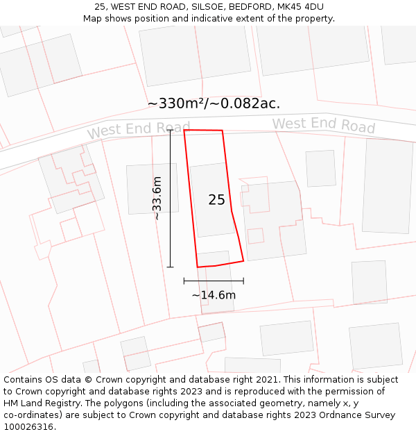 25, WEST END ROAD, SILSOE, BEDFORD, MK45 4DU: Plot and title map