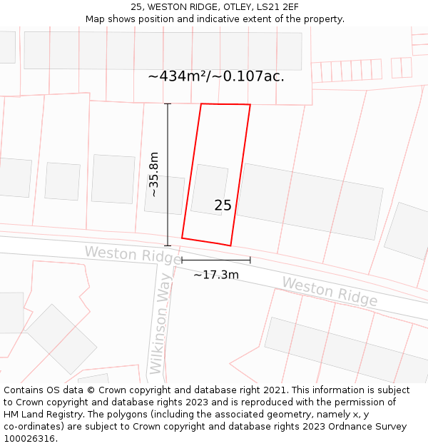 25, WESTON RIDGE, OTLEY, LS21 2EF: Plot and title map