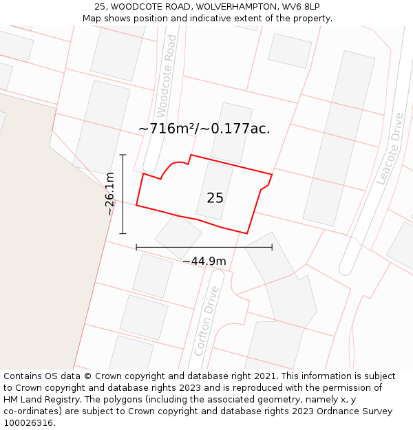 25, WOODCOTE ROAD, WOLVERHAMPTON, WV6 8LP: Plot and title map