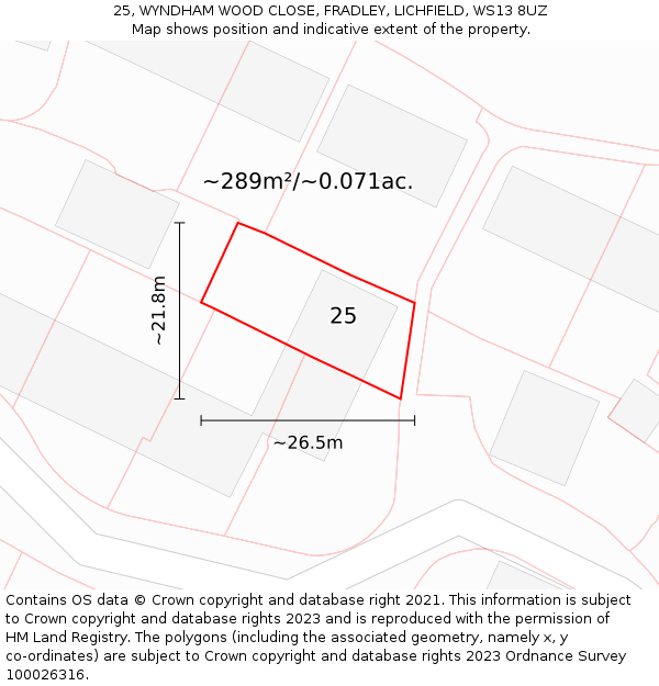 25, WYNDHAM WOOD CLOSE, FRADLEY, LICHFIELD, WS13 8UZ: Plot and title map