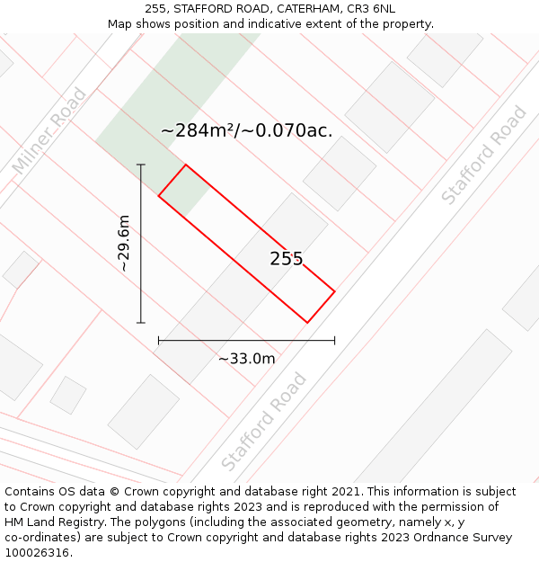 255, STAFFORD ROAD, CATERHAM, CR3 6NL: Plot and title map