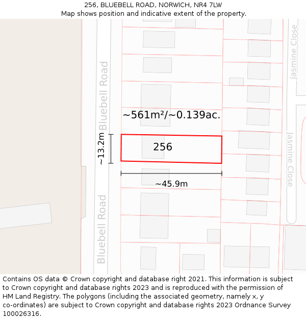 256, BLUEBELL ROAD, NORWICH, NR4 7LW: Plot and title map