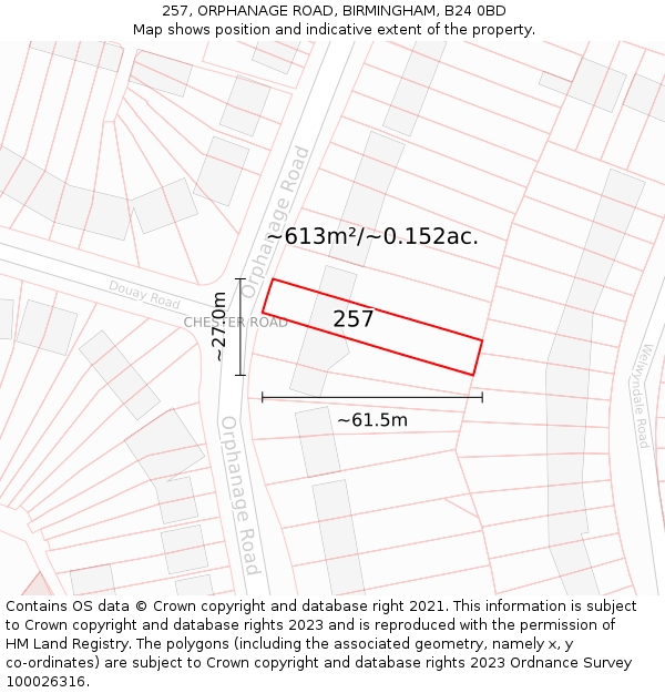 257, ORPHANAGE ROAD, BIRMINGHAM, B24 0BD: Plot and title map