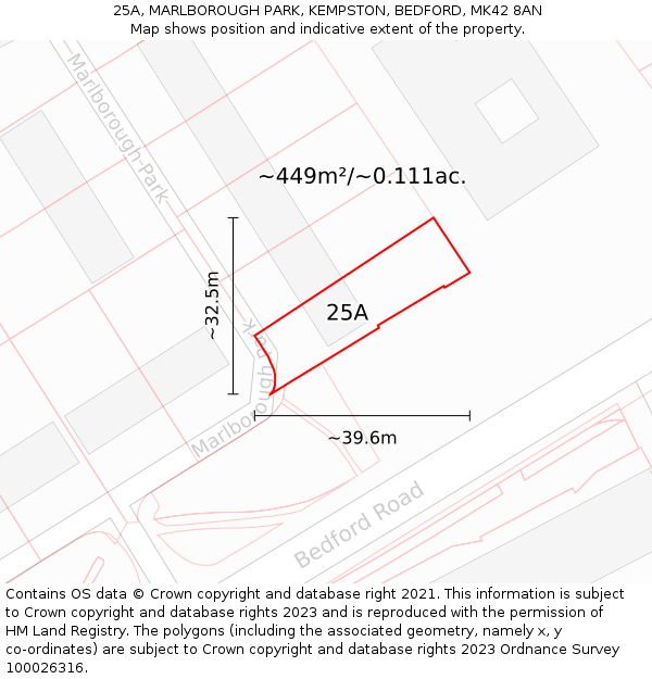 25A, MARLBOROUGH PARK, KEMPSTON, BEDFORD, MK42 8AN: Plot and title map