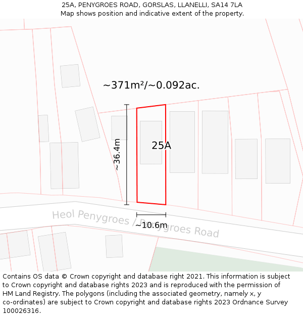 25A, PENYGROES ROAD, GORSLAS, LLANELLI, SA14 7LA: Plot and title map