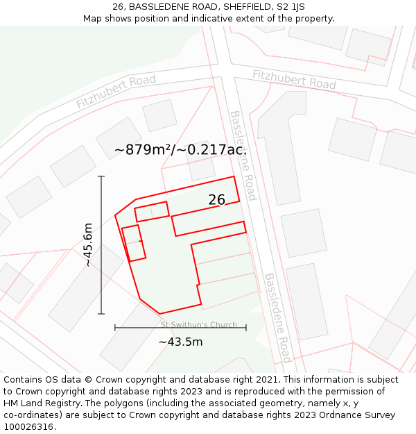 26, BASSLEDENE ROAD, SHEFFIELD, S2 1JS: Plot and title map