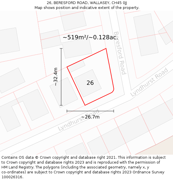 26, BERESFORD ROAD, WALLASEY, CH45 0JJ: Plot and title map