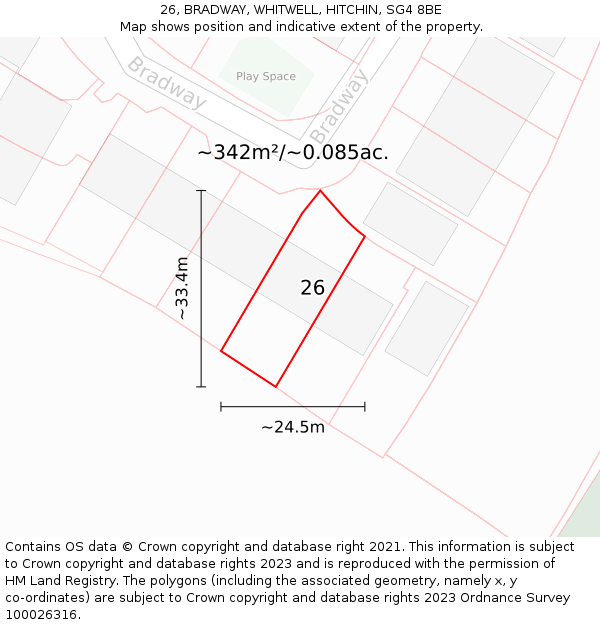 26, BRADWAY, WHITWELL, HITCHIN, SG4 8BE: Plot and title map