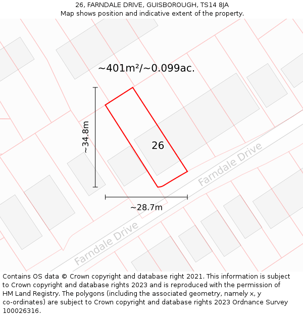 26, FARNDALE DRIVE, GUISBOROUGH, TS14 8JA: Plot and title map