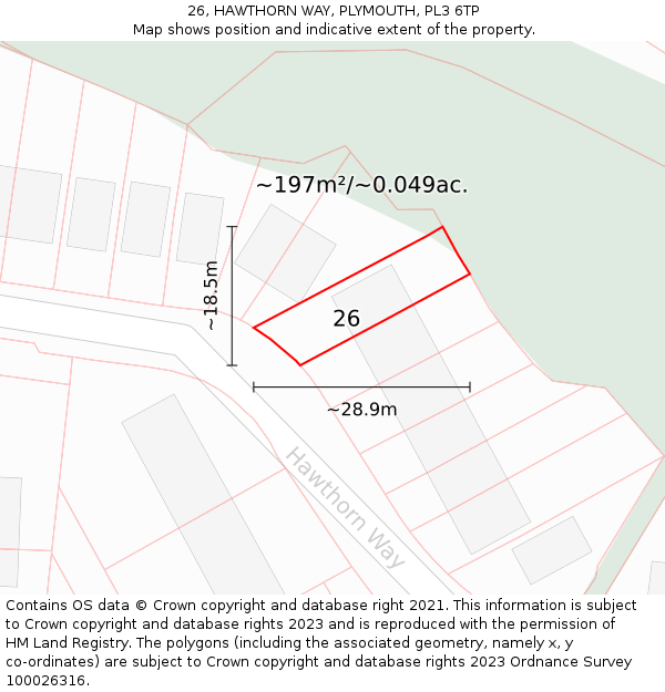 26, HAWTHORN WAY, PLYMOUTH, PL3 6TP: Plot and title map