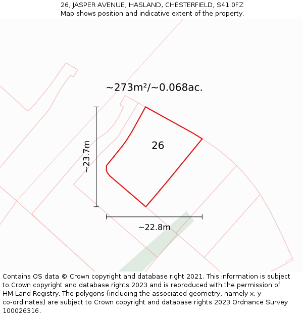 26, JASPER AVENUE, HASLAND, CHESTERFIELD, S41 0FZ: Plot and title map