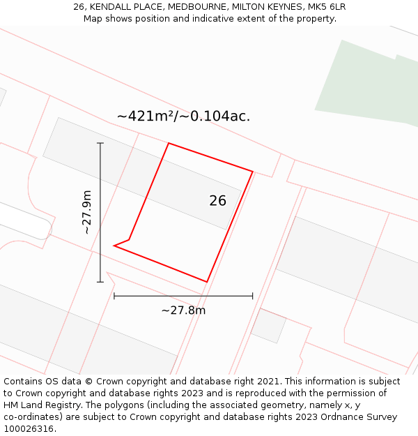 26, KENDALL PLACE, MEDBOURNE, MILTON KEYNES, MK5 6LR: Plot and title map