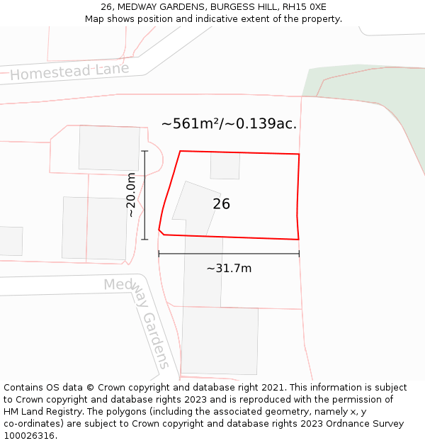 26, MEDWAY GARDENS, BURGESS HILL, RH15 0XE: Plot and title map