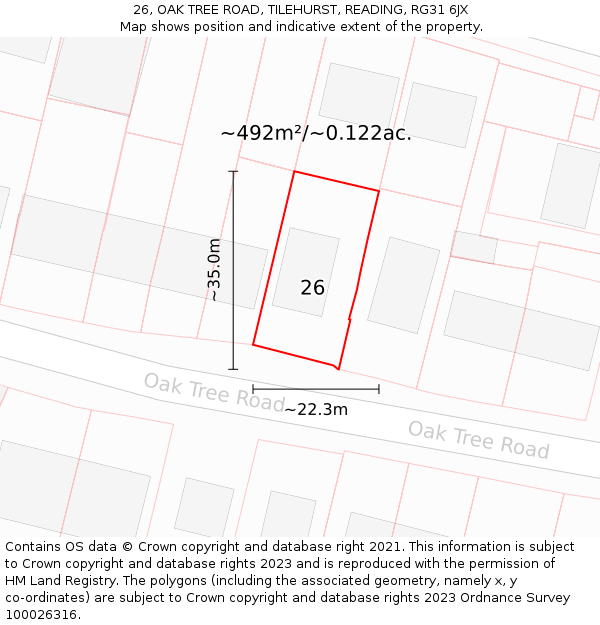 26, OAK TREE ROAD, TILEHURST, READING, RG31 6JX: Plot and title map