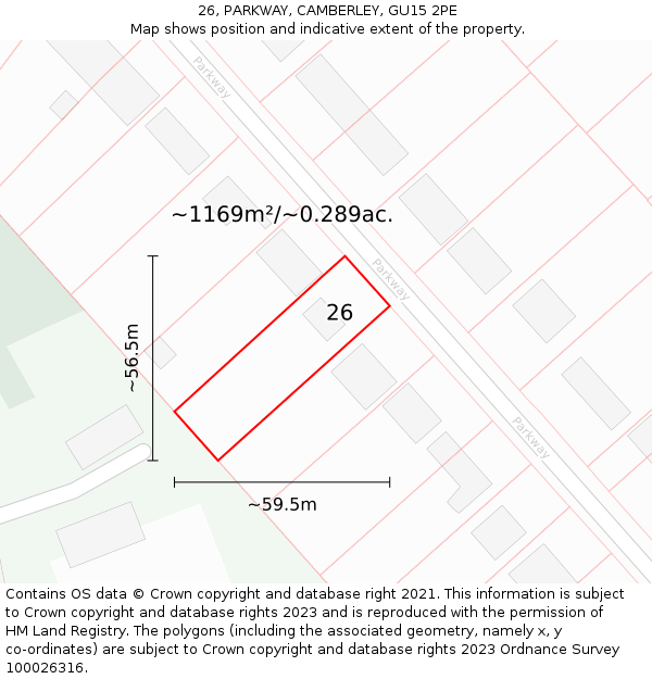 26, PARKWAY, CAMBERLEY, GU15 2PE: Plot and title map