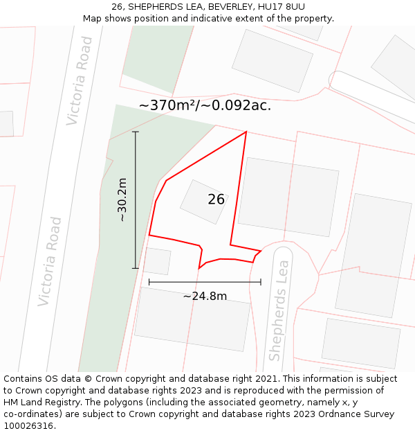 26, SHEPHERDS LEA, BEVERLEY, HU17 8UU: Plot and title map