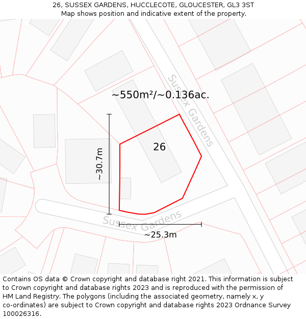 26, SUSSEX GARDENS, HUCCLECOTE, GLOUCESTER, GL3 3ST: Plot and title map