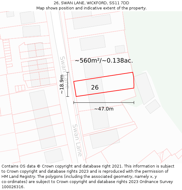 26, SWAN LANE, WICKFORD, SS11 7DD: Plot and title map