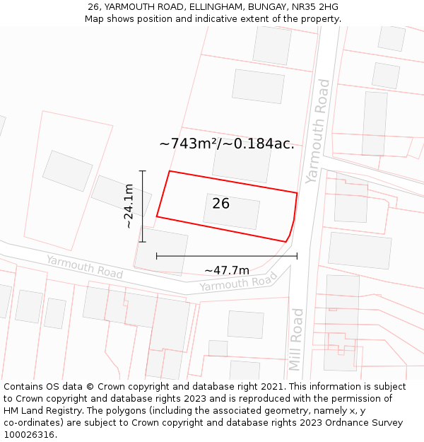 26, YARMOUTH ROAD, ELLINGHAM, BUNGAY, NR35 2HG: Plot and title map