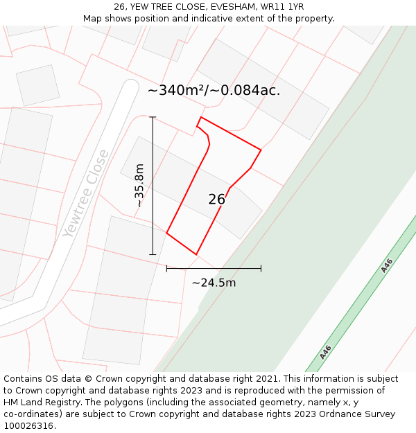 26, YEW TREE CLOSE, EVESHAM, WR11 1YR: Plot and title map