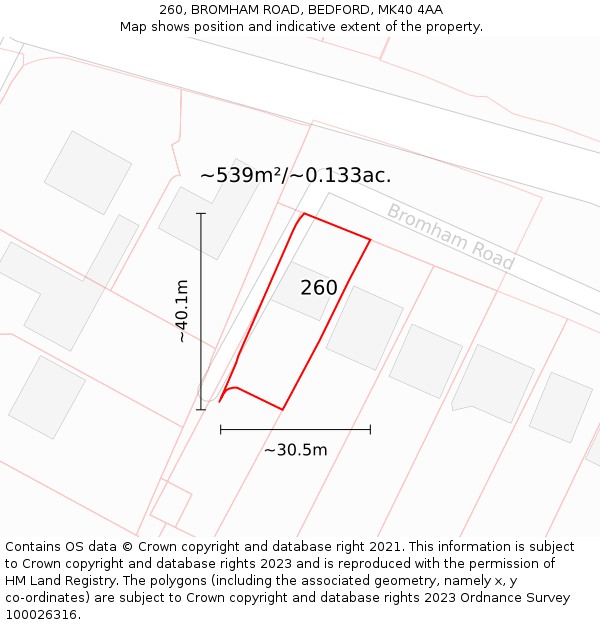 260, BROMHAM ROAD, BEDFORD, MK40 4AA: Plot and title map