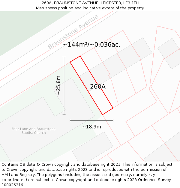 260A, BRAUNSTONE AVENUE, LEICESTER, LE3 1EH: Plot and title map