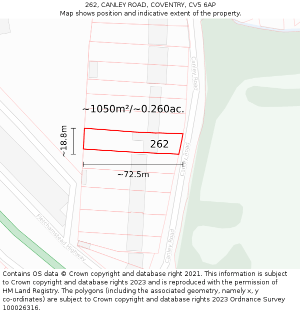 262, CANLEY ROAD, COVENTRY, CV5 6AP: Plot and title map