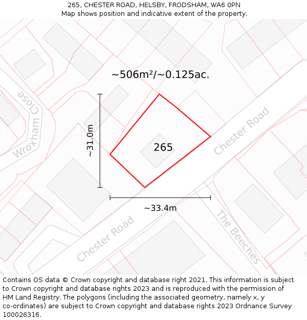 265, CHESTER ROAD, HELSBY, FRODSHAM, WA6 0PN: Plot and title map