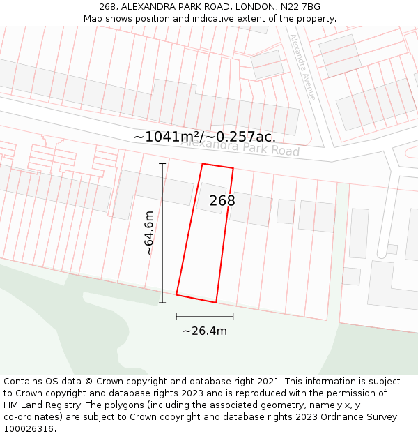 268, ALEXANDRA PARK ROAD, LONDON, N22 7BG: Plot and title map