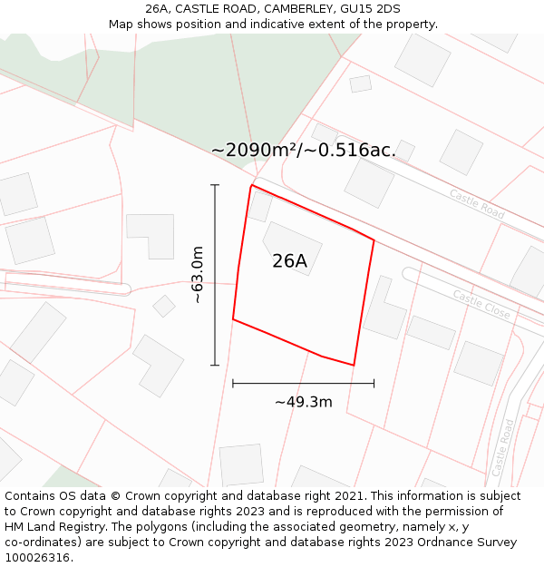 26A, CASTLE ROAD, CAMBERLEY, GU15 2DS: Plot and title map