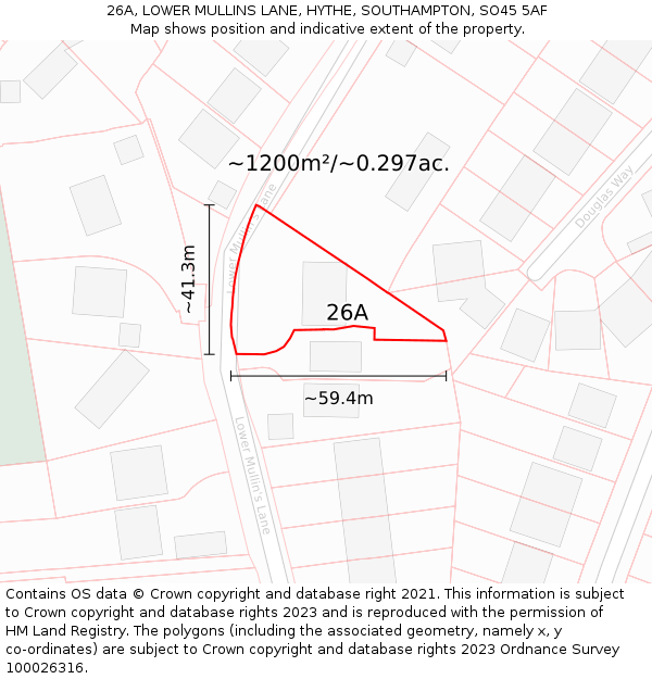 26A, LOWER MULLINS LANE, HYTHE, SOUTHAMPTON, SO45 5AF: Plot and title map