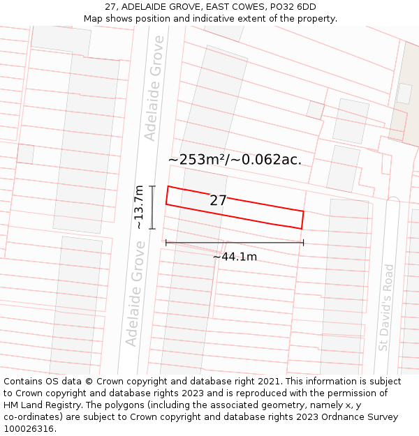 27, ADELAIDE GROVE, EAST COWES, PO32 6DD: Plot and title map