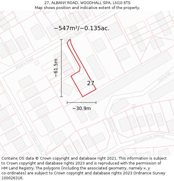 27, ALBANY ROAD, WOODHALL SPA, LN10 6TS: Plot and title map